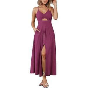 BTFBM Maxi Dress WMNS M Pink Sleeveless V Neck Cut Out Smocked Strappy Stretchy